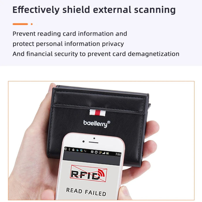 BAELLERRY D9212 RFID Blocking Credit Card ID Card Holder Case Easy Pop-up Slim Card Pouch Wallet - Black - 7