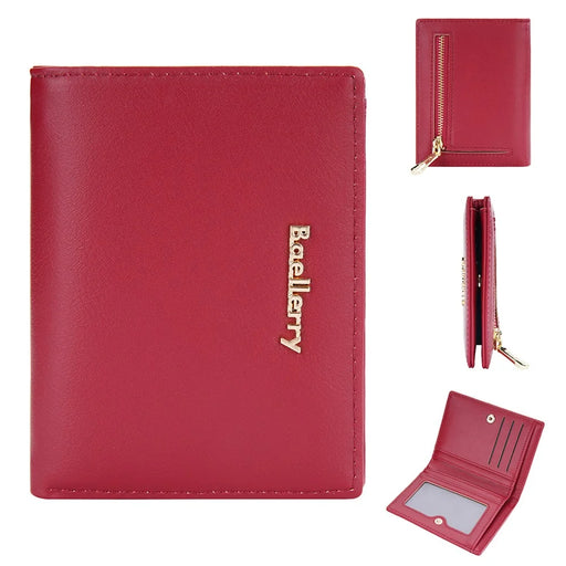 BAELLERRY NR097 Folding Zipper Short Wallet PU Leather Small Coin Purses Multiple Card Holder - Red - 1