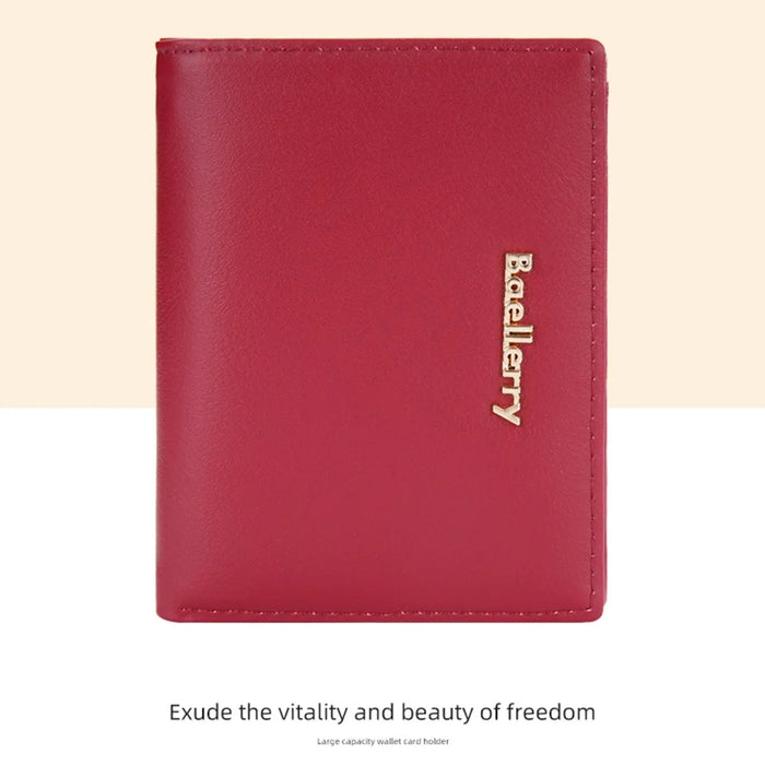 BAELLERRY NR097 Folding Zipper Short Wallet PU Leather Small Coin Purses Multiple Card Holder - Red - 6
