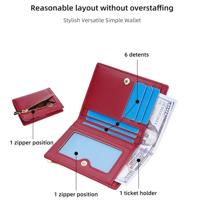 BAELLERRY NR097 Folding Zipper Short Wallet PU Leather Small Coin Purses Multiple Card Holder - Red - 7