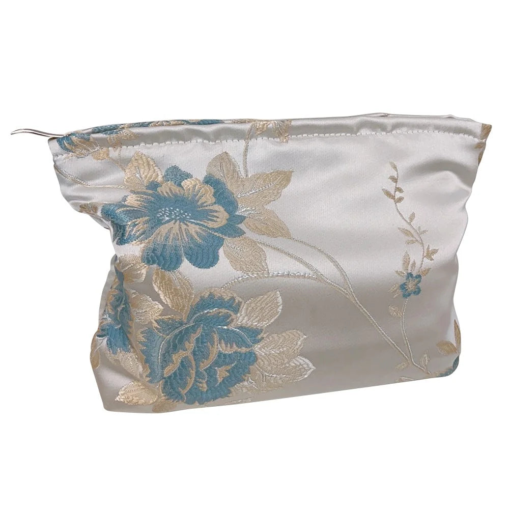 National Style Portable Makeup Bag Canvas Zipper Purse Cosmetic Pouch Organizer Bag for Traveling - Blue - 1