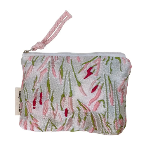Coin Purses Small Cosmetic Organizer Canvas Wallet Earphone Key Money Storage Bag Zipper Pouch - Green Pink Branch - 1