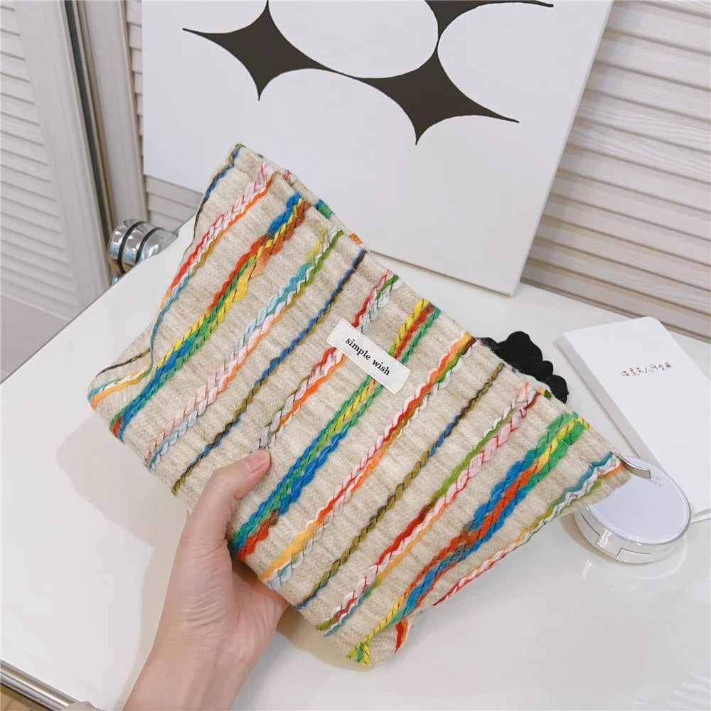Rainbow Lline Design Canvas Makeup Storage Pouch Wear-resistant Women Teen Girls Cosmetic Organizer Travel Bag, Size: L - 2