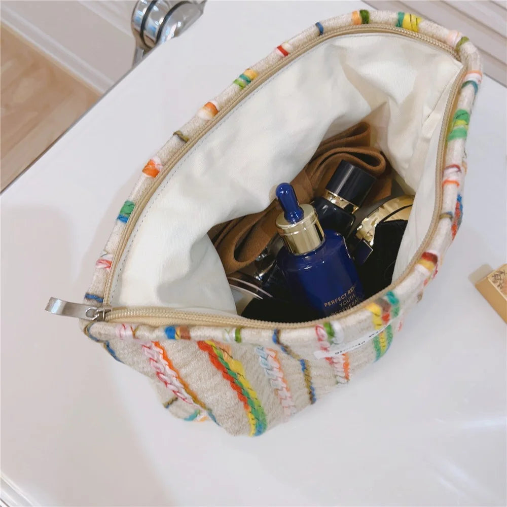 Rainbow Lline Design Canvas Makeup Storage Pouch Wear-resistant Women Teen Girls Cosmetic Organizer Travel Bag, Size: L - 3