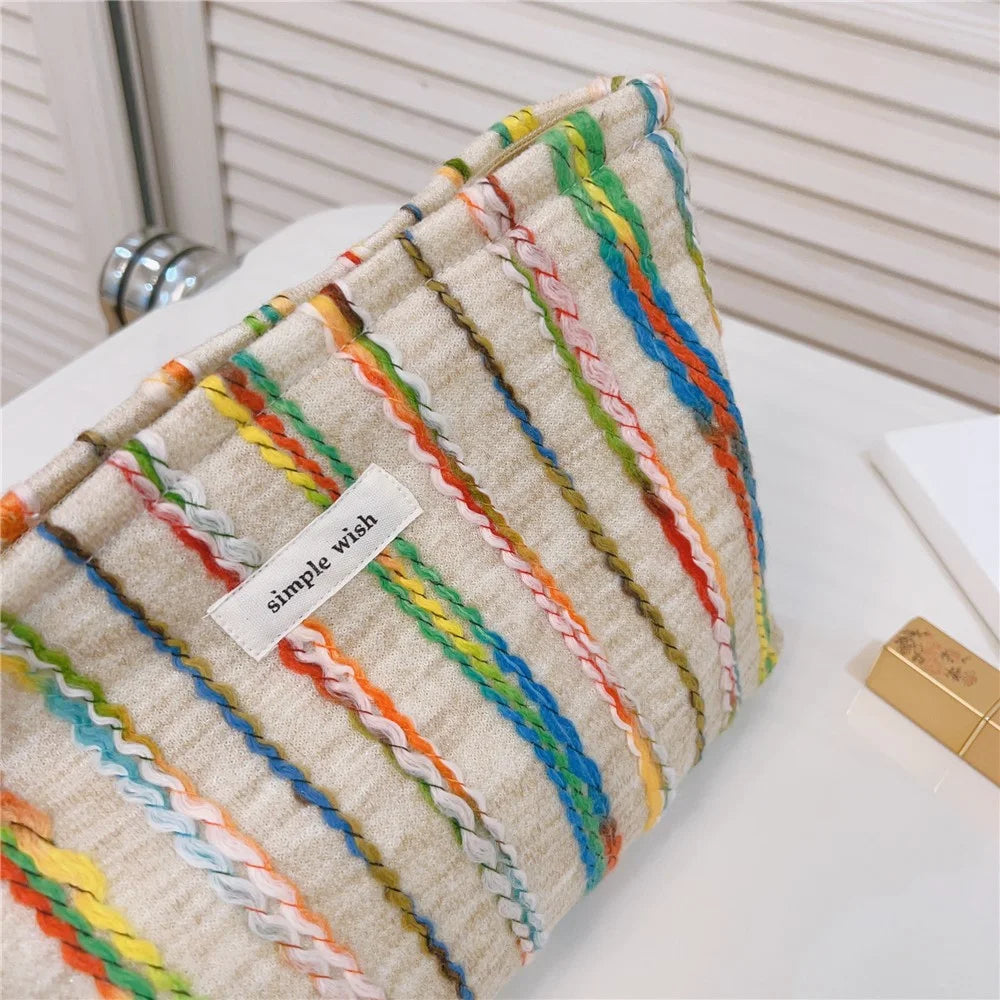 Rainbow Lline Design Canvas Makeup Storage Pouch Wear-resistant Women Teen Girls Cosmetic Organizer Travel Bag, Size: L - 4