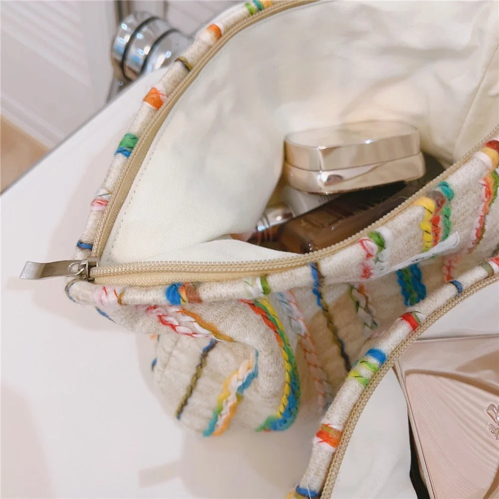 Rainbow Lline Design Canvas Makeup Storage Pouch Wear-resistant Women Teen Girls Cosmetic Organizer Travel Bag, Size: L - 5