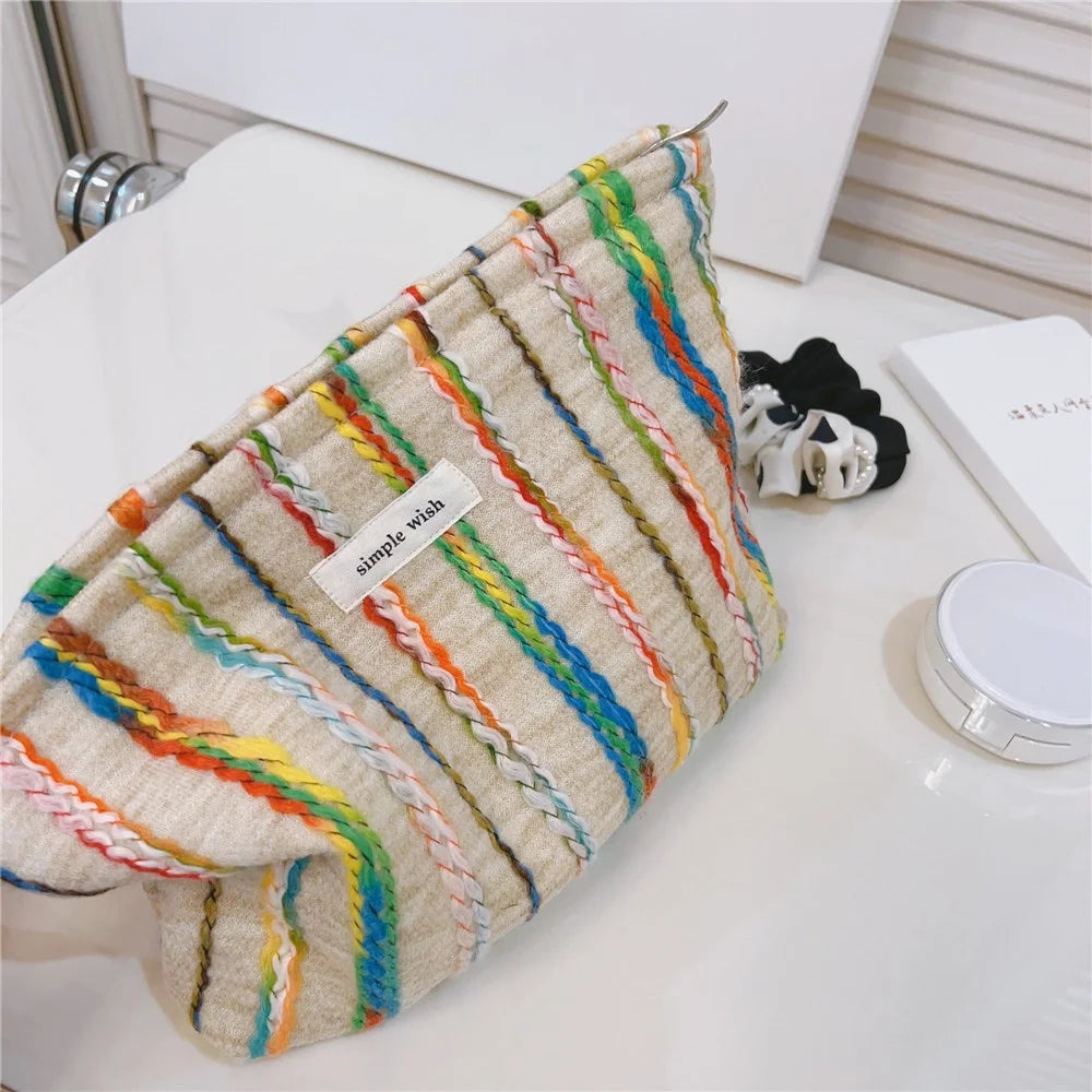 Rainbow Lline Design Canvas Makeup Storage Pouch Wear-resistant Women Teen Girls Cosmetic Organizer Travel Bag, Size: L - 6