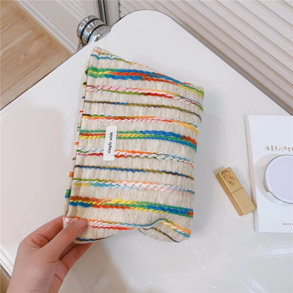 Women Teen Girls Cosmetic Organizer Travel Bag Rainbow Lline Design Canvas Makeup Storage Pouch, Size: S - 4