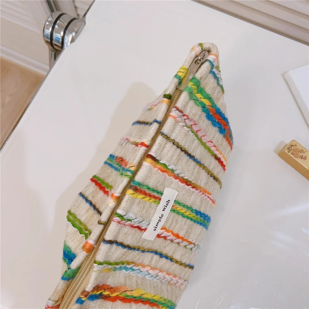 Women Teen Girls Cosmetic Organizer Travel Bag Rainbow Lline Design Canvas Makeup Storage Pouch, Size: S - 6