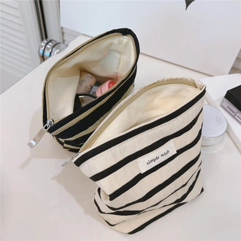 Makeup Bag Purse Zipper Cosmetic Pouch Large Travel Canvas Organizer Bag, Size: S - Black Stripe - 3