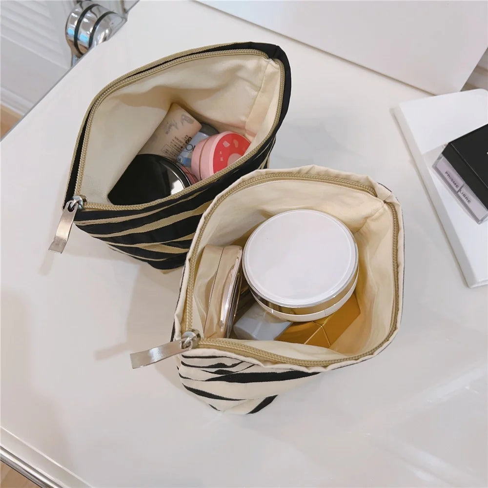 Makeup Bag Purse Zipper Cosmetic Pouch Large Travel Canvas Organizer Bag, Size: S - Black Stripe - 4