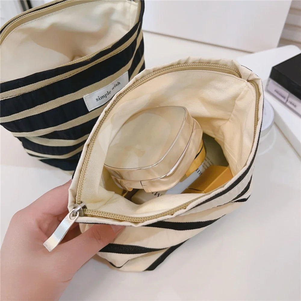 Makeup Bag Purse Zipper Cosmetic Pouch Large Travel Canvas Organizer Bag, Size: S - Black Stripe - 5