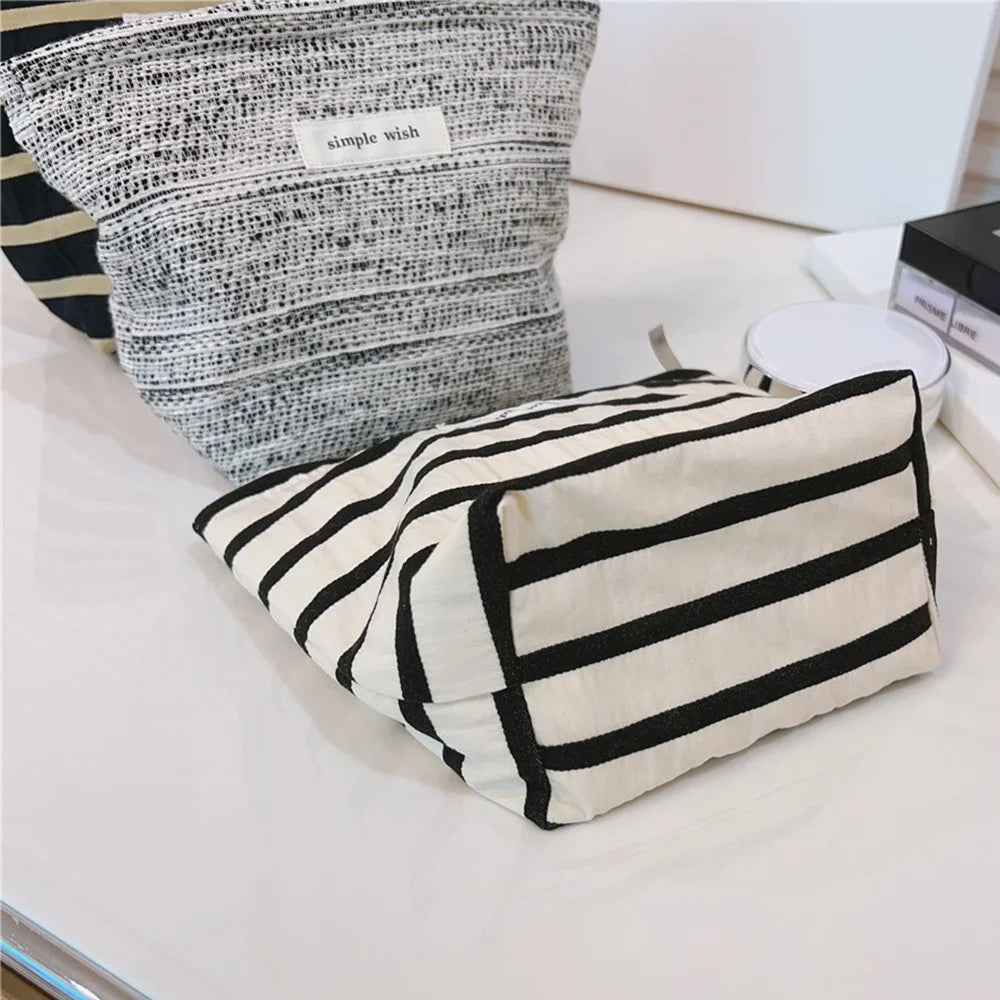 Makeup Bag Purse Zipper Cosmetic Pouch Large Travel Canvas Organizer Bag, Size: S - Black Stripe - 6