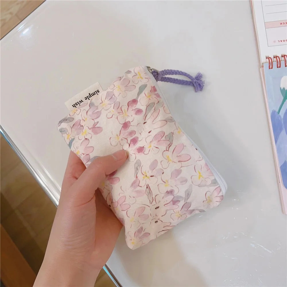 Canvas Makeup Storage Bag Zipper Travel Pouch Small Purse Card Key Holder Mini Wallet - Purple Rabbit - 2