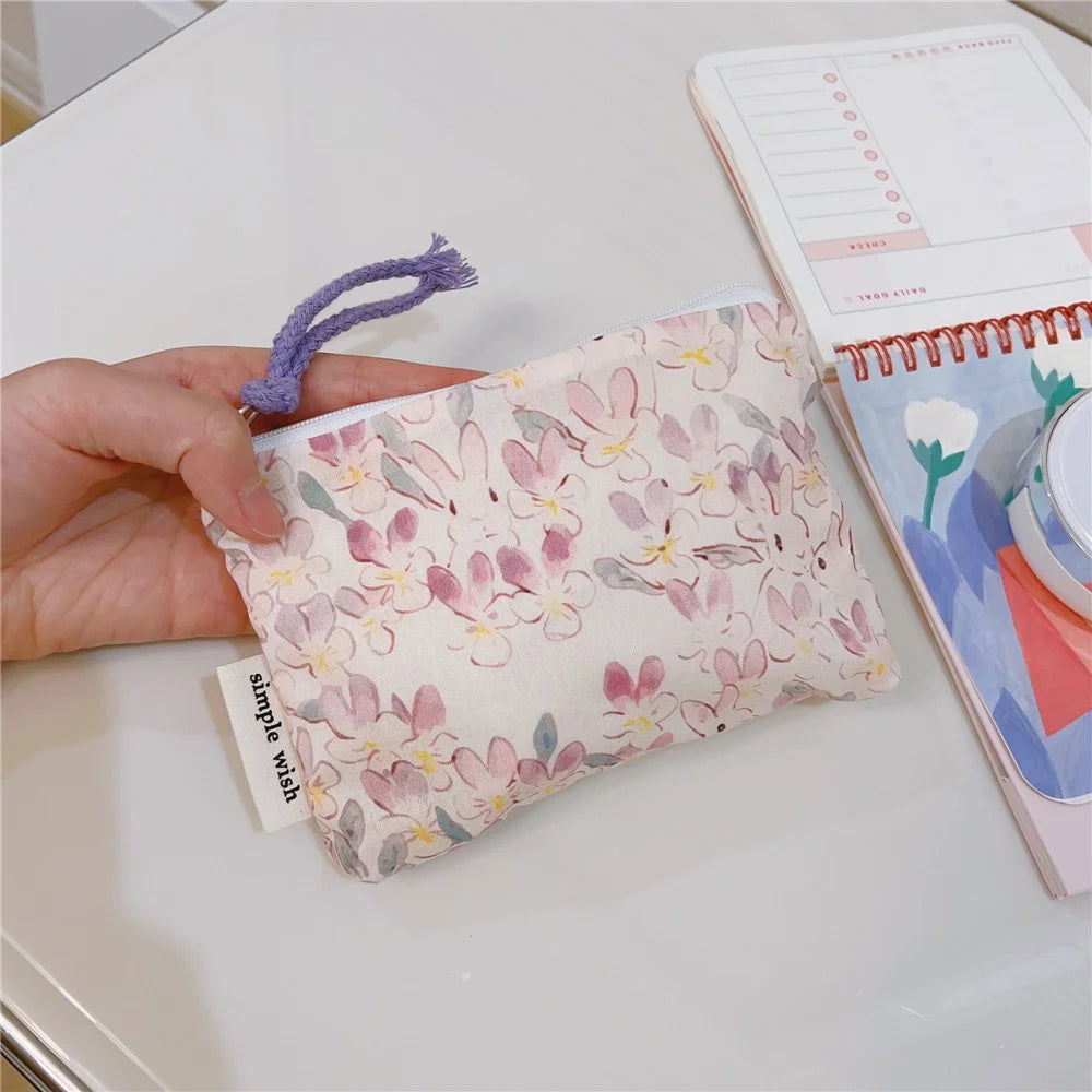 Canvas Makeup Storage Bag Zipper Travel Pouch Small Purse Card Key Holder Mini Wallet - Purple Rabbit - 3