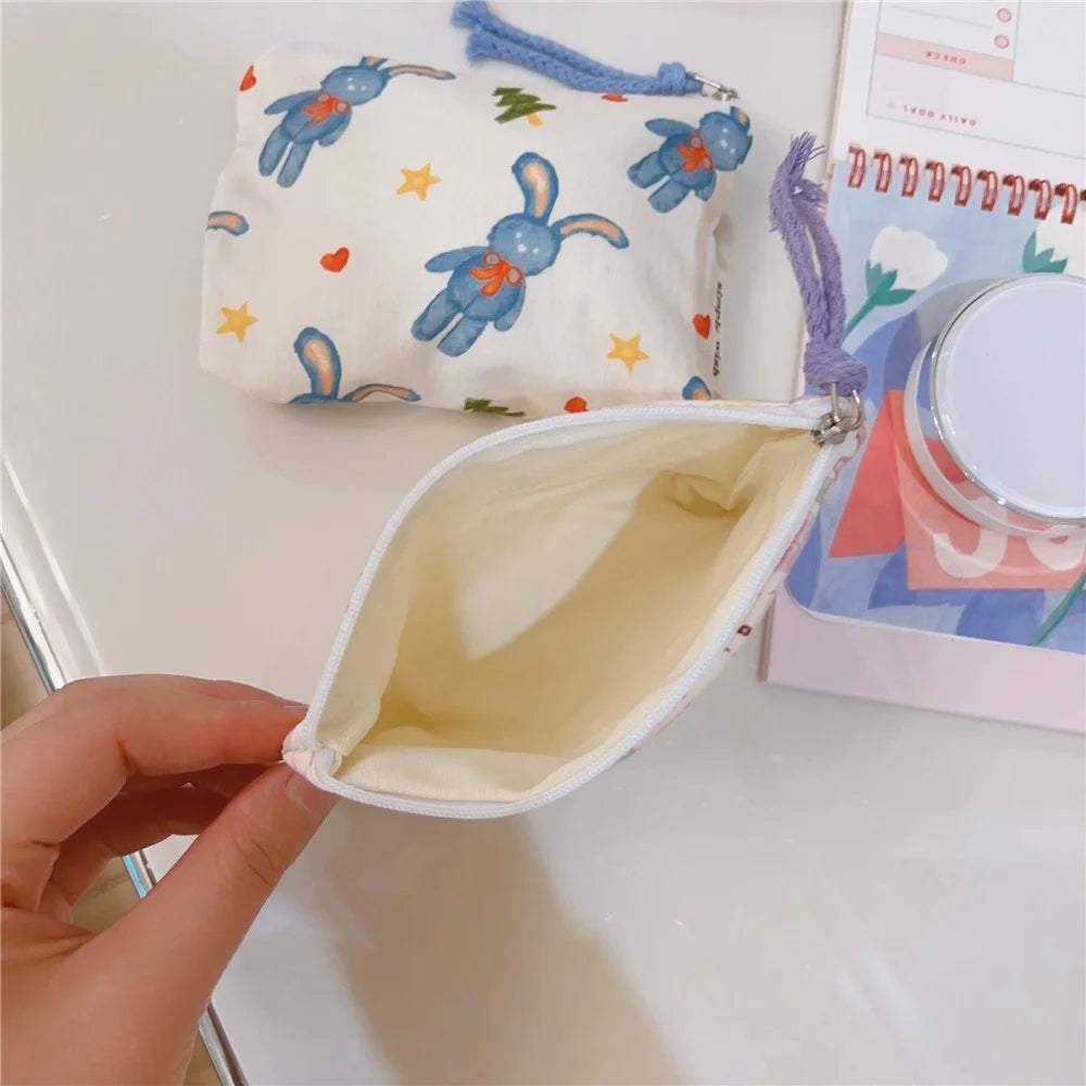 Canvas Makeup Storage Bag Zipper Travel Pouch Small Purse Card Key Holder Mini Wallet - Purple Rabbit - 4