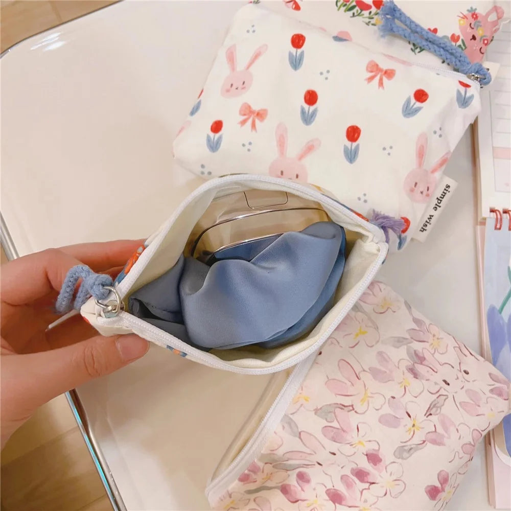 Canvas Makeup Storage Bag Zipper Travel Pouch Small Purse Card Key Holder Mini Wallet - Purple Rabbit - 5