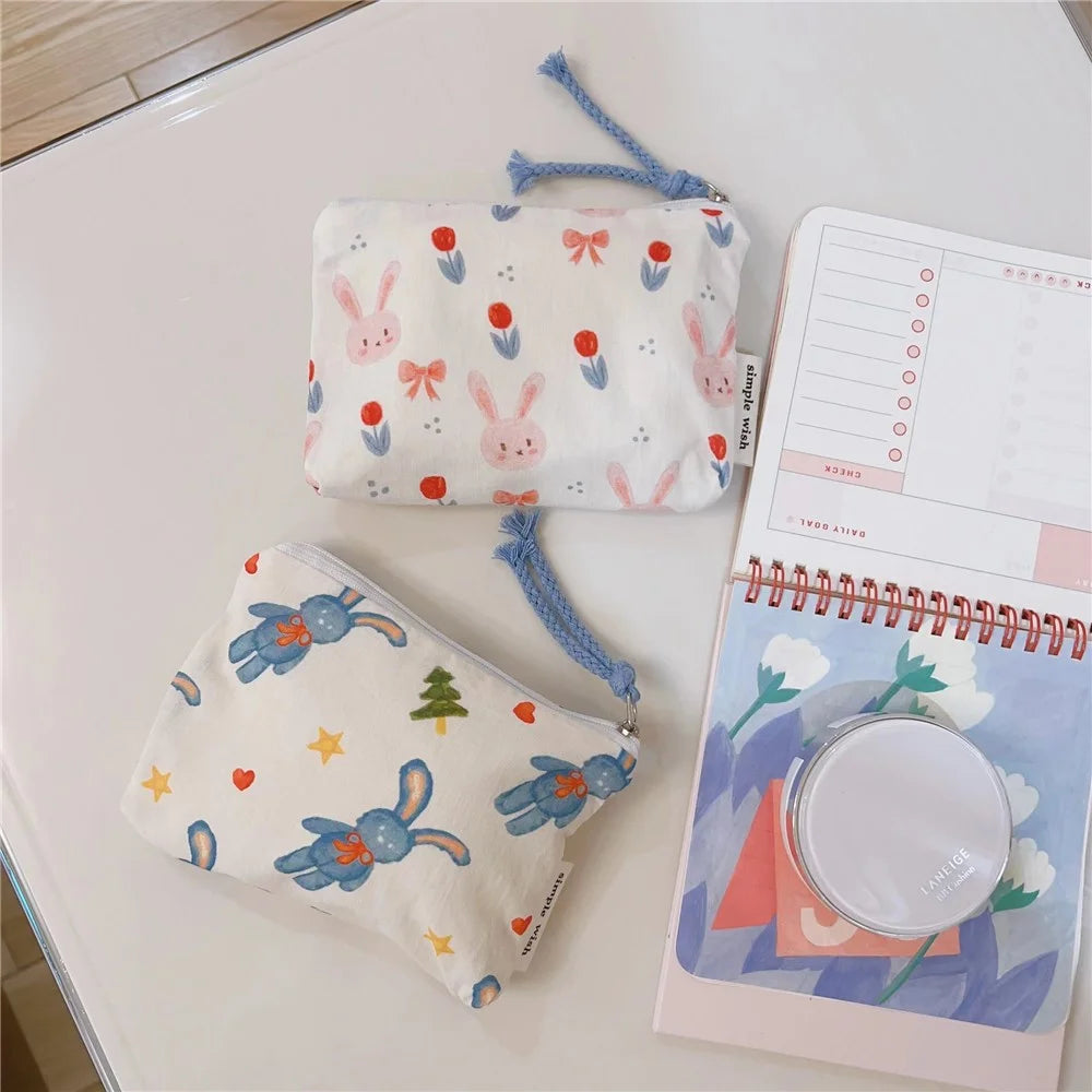 Canvas Makeup Storage Bag Zipper Travel Pouch Small Purse Card Key Holder Mini Wallet - Purple Rabbit - 6