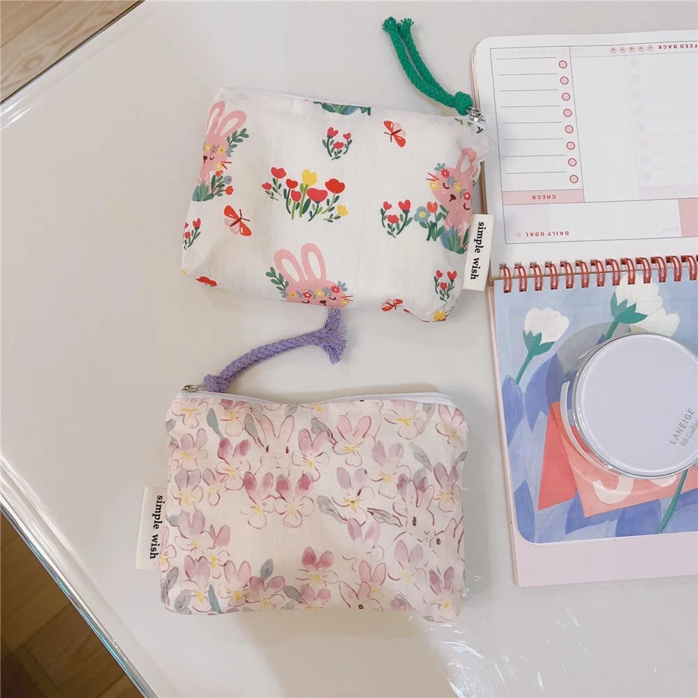 Canvas Makeup Storage Bag Zipper Travel Pouch Small Purse Card Key Holder Mini Wallet - Purple Rabbit - 7