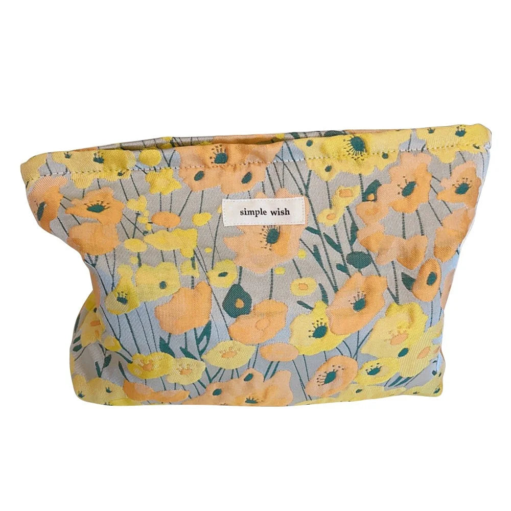 Simple Pattern Makeup Bag Travel Toiletry Organizer Pouch Canvas Cosmetic Bag - Yellow / Orange - 1