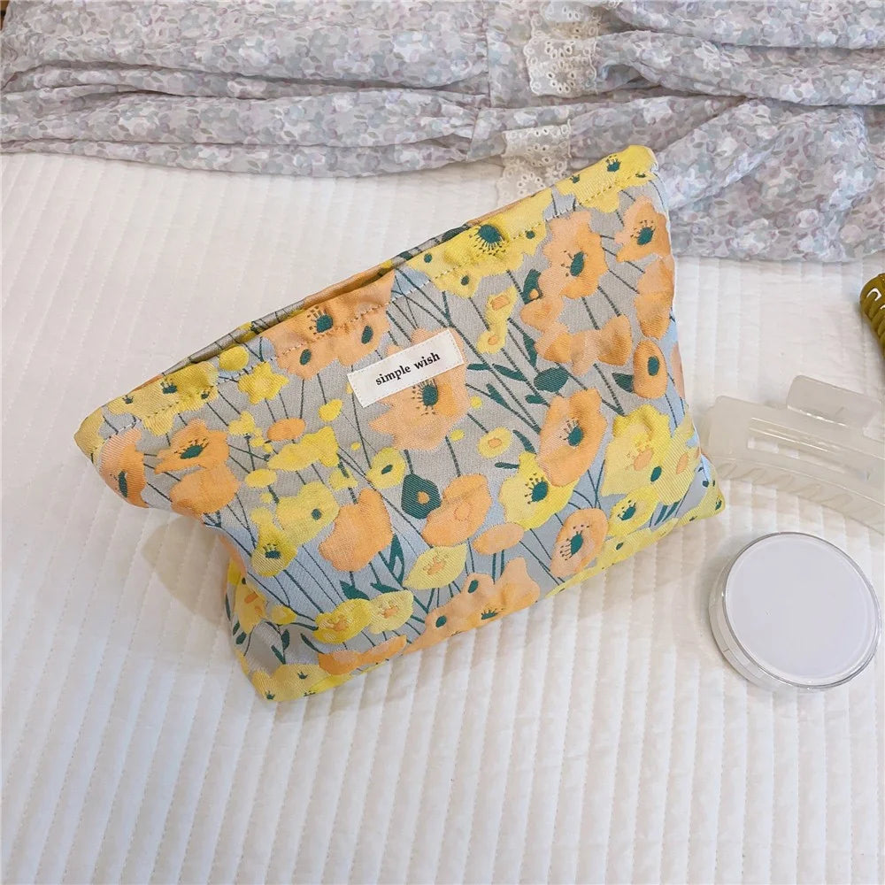 Simple Pattern Makeup Bag Travel Toiletry Organizer Pouch Canvas Cosmetic Bag - Yellow / Orange - 2