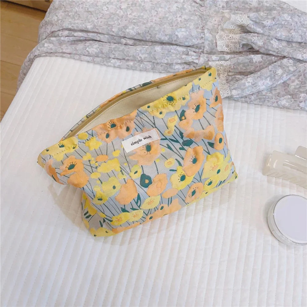 Simple Pattern Makeup Bag Travel Toiletry Organizer Pouch Canvas Cosmetic Bag - Yellow / Orange - 3