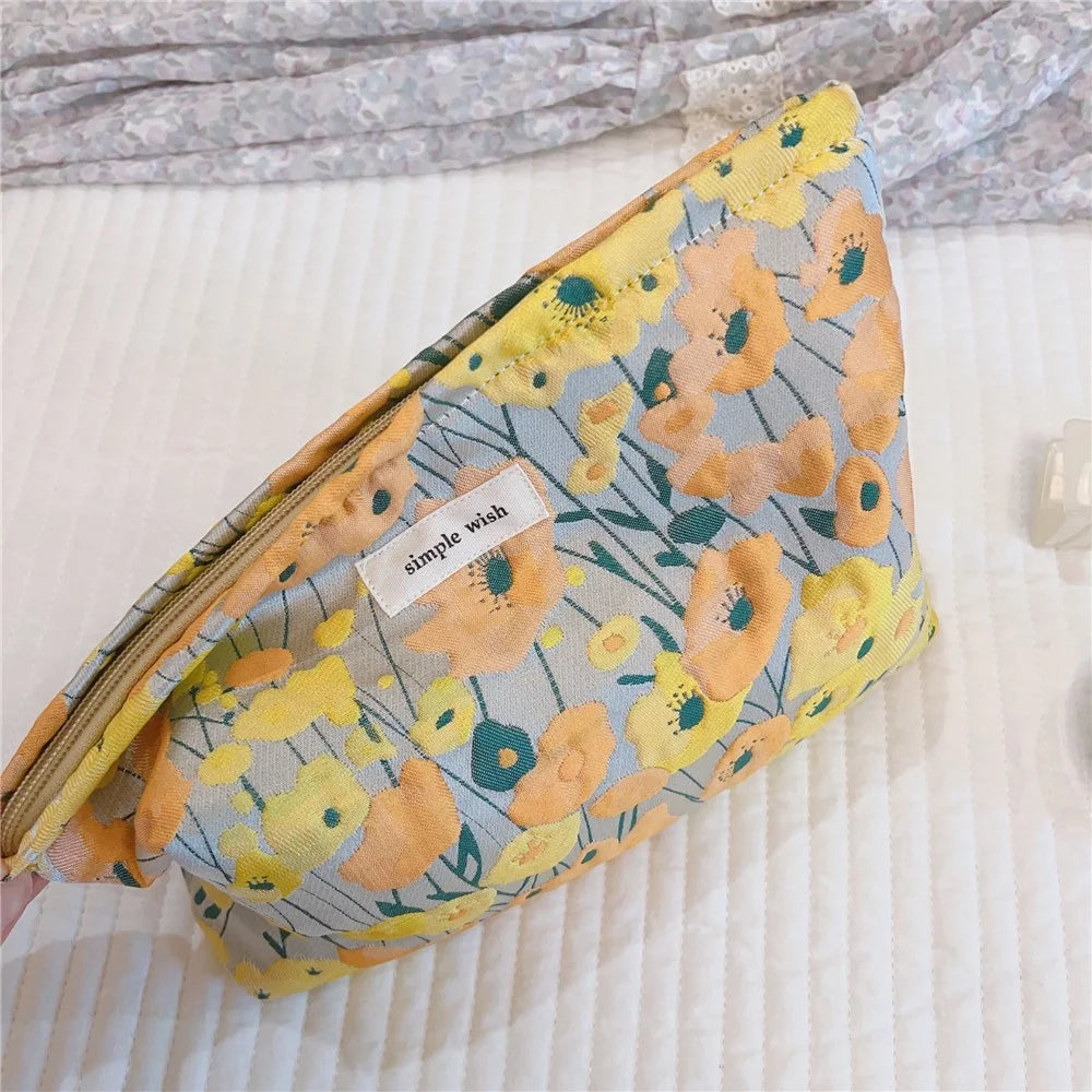 Simple Pattern Makeup Bag Travel Toiletry Organizer Pouch Canvas Cosmetic Bag - Yellow / Orange - 4