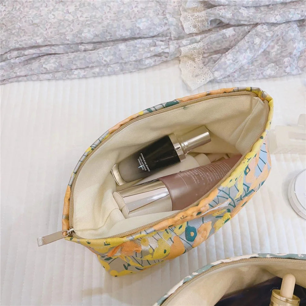 Simple Pattern Makeup Bag Travel Toiletry Organizer Pouch Canvas Cosmetic Bag - Yellow / Orange - 5