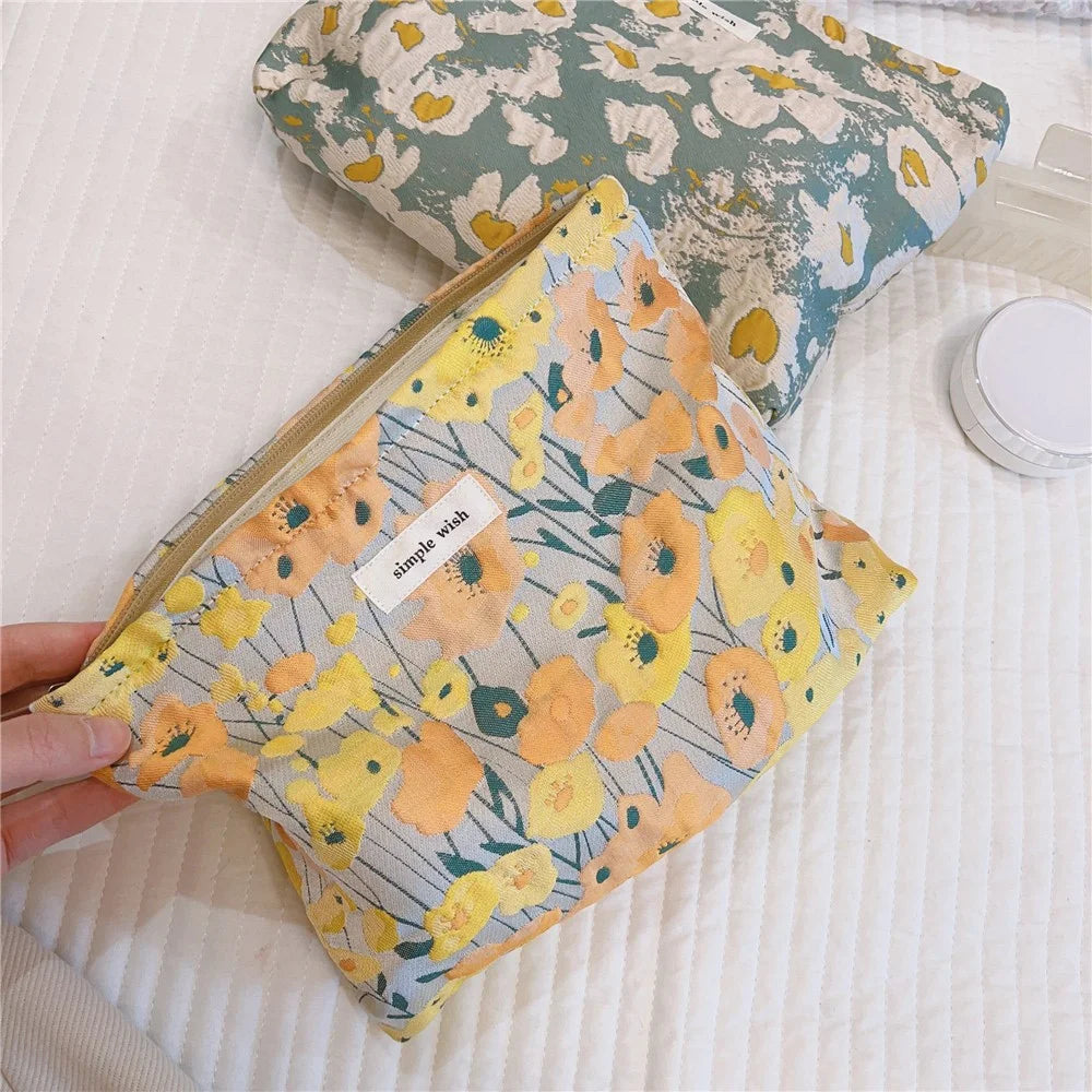 Simple Pattern Makeup Bag Travel Toiletry Organizer Pouch Canvas Cosmetic Bag - Yellow / Orange - 6
