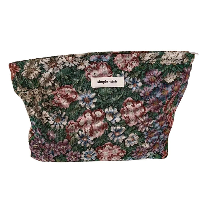 Cosmetic Bag Flower Pattern Canvas Makeup Bag Travel Toiletry Accessories Pouch Organizer - Colorful Flower - 1