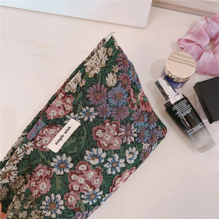 Cosmetic Bag Flower Pattern Canvas Makeup Bag Travel Toiletry Accessories Pouch Organizer - Colorful Flower - 4