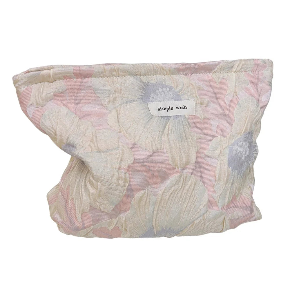 Canvas Cosmetic Bag Flower Pattern Makeup Bag Travel Toiletry Organizer Handy Bag - White Flower - 1