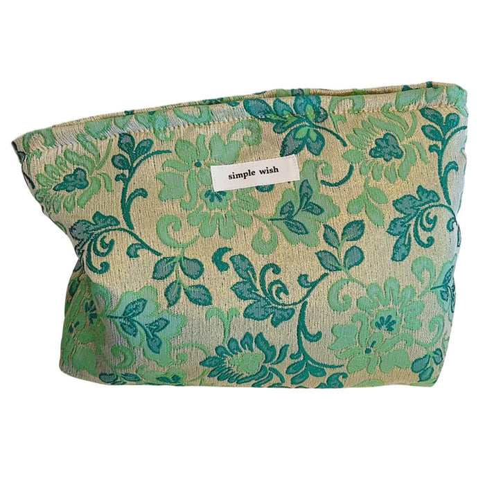 Beautiful Pattern Makeup Bag Travel Toiletry Organizer Pouch Canvas Cosmetic Bag - Green Flower - 1