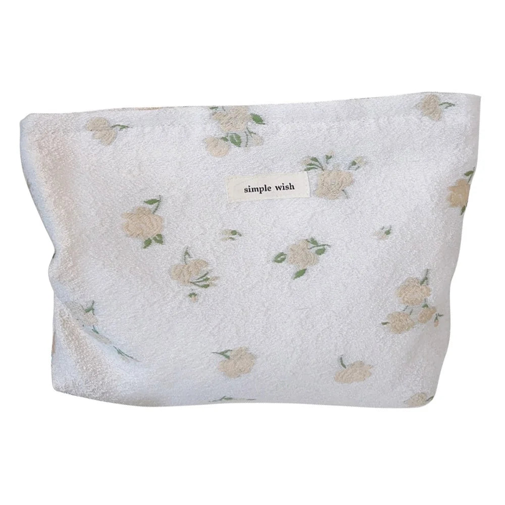 Travel Toiletry Organizer Stylish Flower Pattern Canvas Cosmetic Bag Makeup Bag - Beige Flower - 1