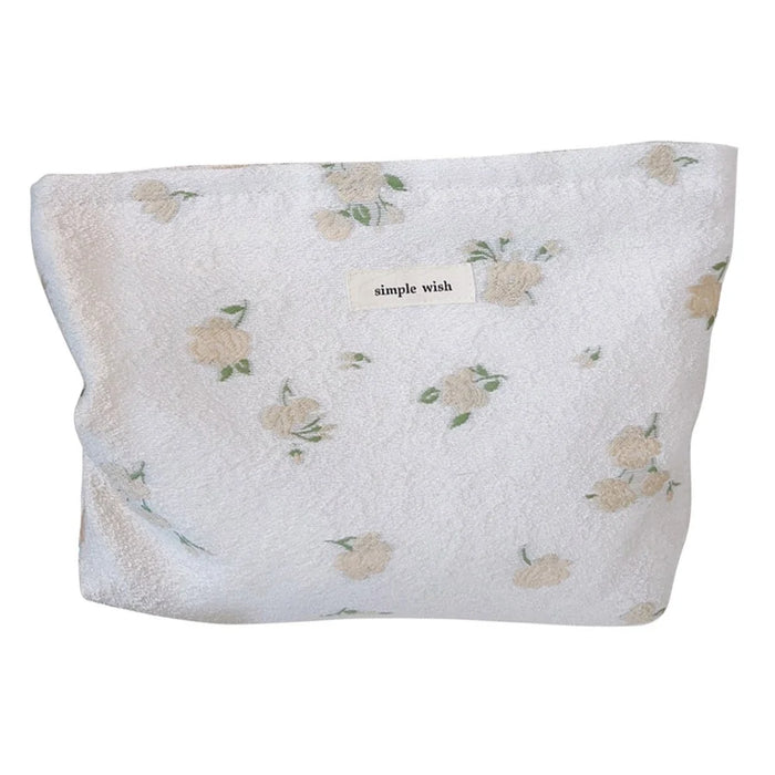 Travel Toiletry Organizer Stylish Flower Pattern Canvas Cosmetic Bag Makeup Bag - Beige Flower - 1