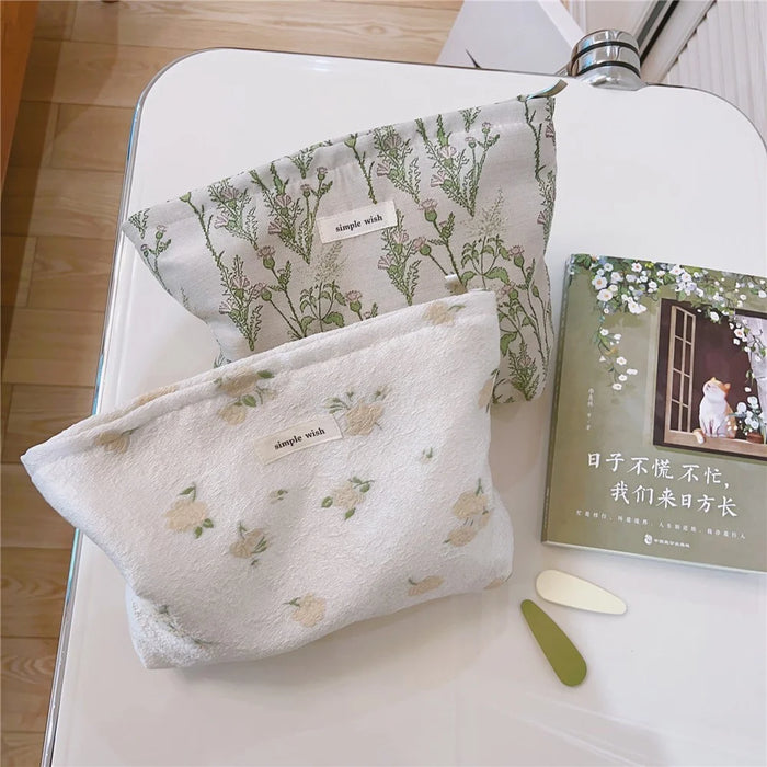 Travel Toiletry Organizer Stylish Flower Pattern Canvas Cosmetic Bag Makeup Bag - Beige Flower - 5