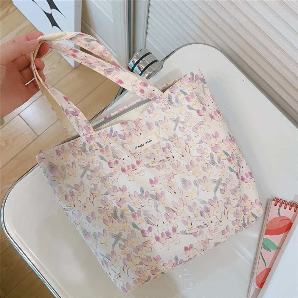 Cute Rabbit Printed Cotton Cloth Handbag Women Stylish Casual Tote Bag - Purple Rabbit - 1