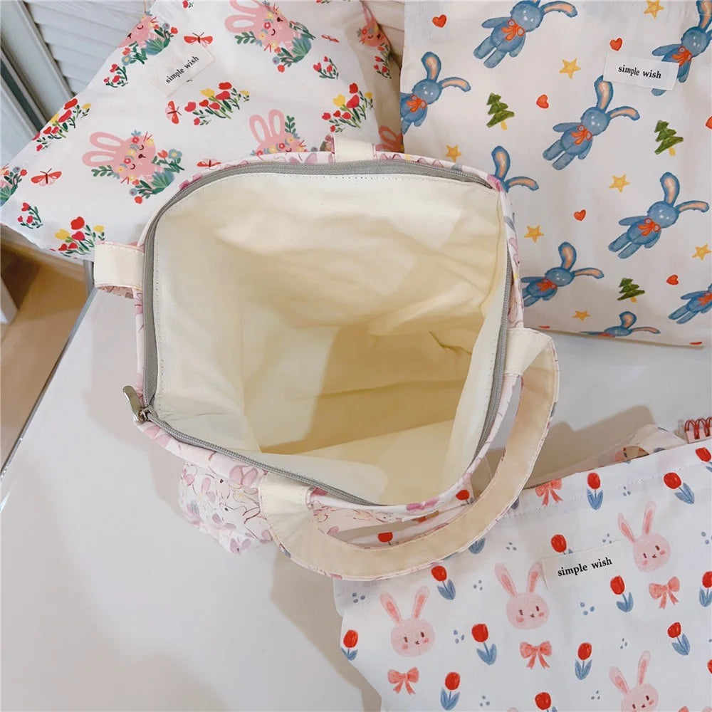 Cute Rabbit Printed Cotton Cloth Handbag Women Stylish Casual Tote Bag - Purple Rabbit - 2