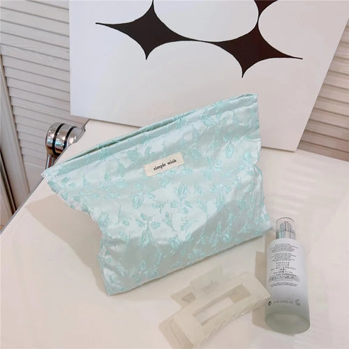 Embossment Makeup Bag Zipper Cosmetic Pouch Large Travel Canvas Organizer Bag - Blue - 1