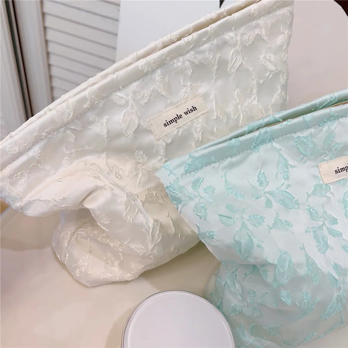 Embossment Makeup Bag Zipper Cosmetic Pouch Large Travel Canvas Organizer Bag - Blue - 3
