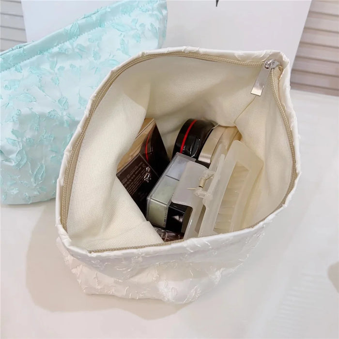 Embossment Makeup Bag Zipper Cosmetic Pouch Large Travel Canvas Organizer Bag - Blue - 4