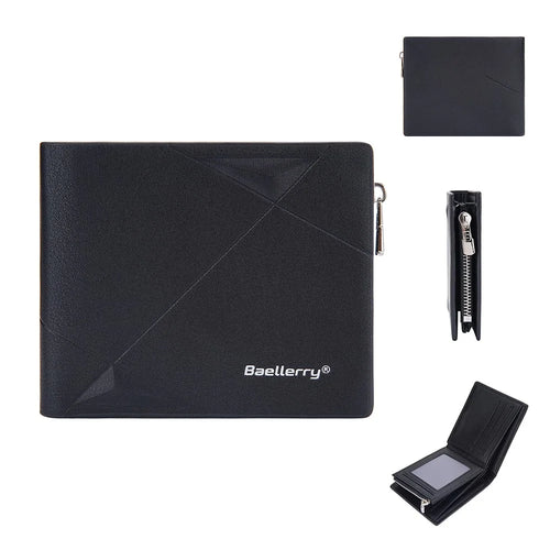 BAELLERRY D9194 PU Leather Zippered Wallet for Men, Short Clutch Bag with Card Slot - Black - 1