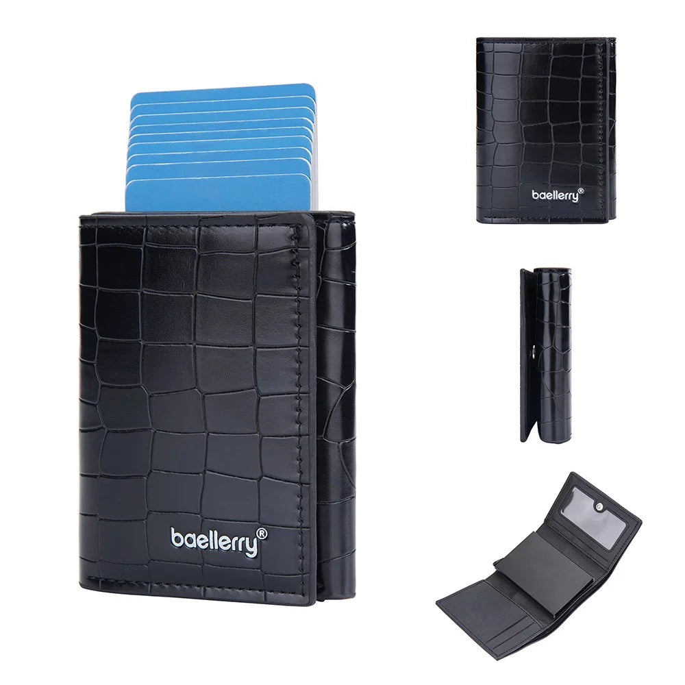 BAELLERRY D9213 PU Leather Crocodile Texture Wallet RFID Blocking Metal Card Holder Coin Purse for Men - Black - 1