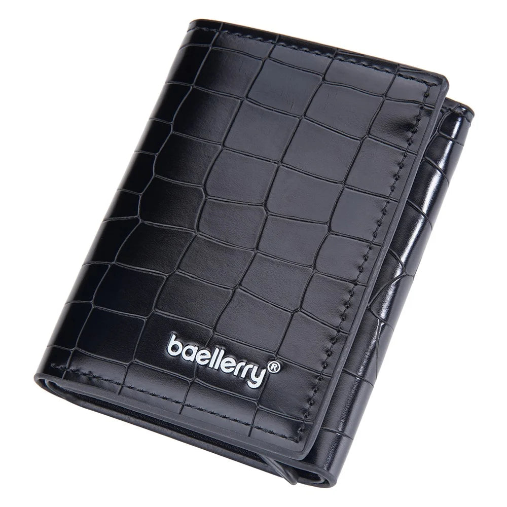 BAELLERRY D9213 PU Leather Crocodile Texture Wallet RFID Blocking Metal Card Holder Coin Purse for Men - Black - 4