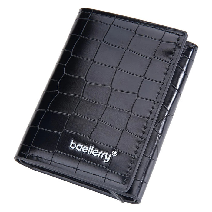 BAELLERRY D9213 PU Leather Crocodile Texture Wallet RFID Blocking Metal Card Holder Coin Purse for Men - Black - 4