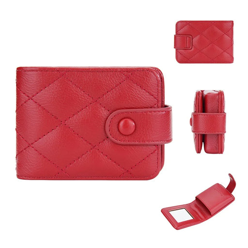 BAELLERRY N2388 Fashionable Leather Bag Rhomboid Texture Lipstick Cosmetics Bag with Mirror, Card Holder - Red - 1