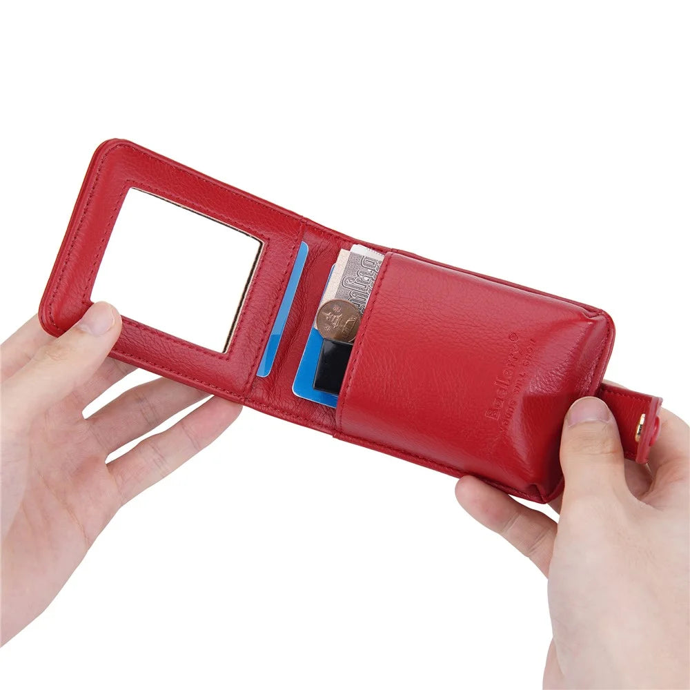 BAELLERRY N2388 Fashionable Leather Bag Rhomboid Texture Lipstick Cosmetics Bag with Mirror, Card Holder - Red - 3