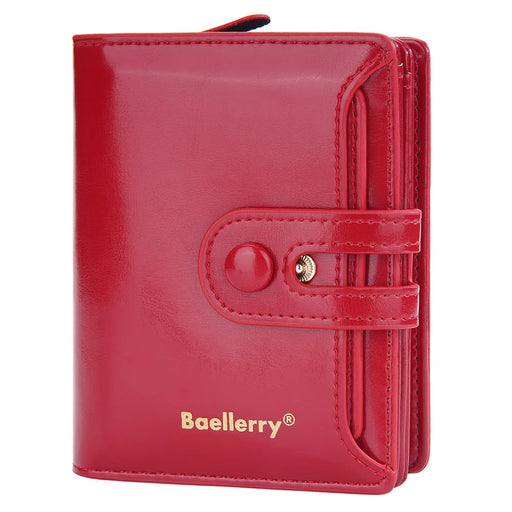 BAELLERRY N3255 Women PU Leather Zipper Coin Purse Dual Button Short Wallet Cards Cash Holder - Red - 2