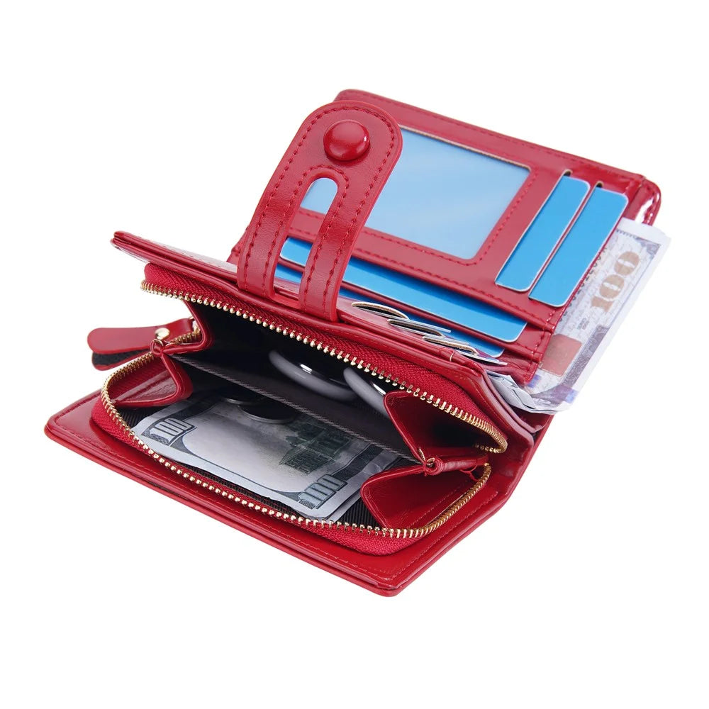 BAELLERRY N3255 Women PU Leather Zipper Coin Purse Dual Button Short Wallet Cards Cash Holder - Red - 3