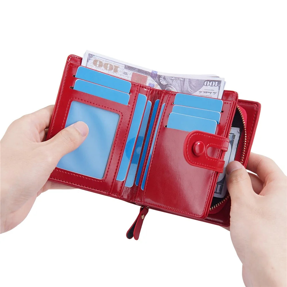 BAELLERRY N3255 Women PU Leather Zipper Coin Purse Dual Button Short Wallet Cards Cash Holder - Red - 4